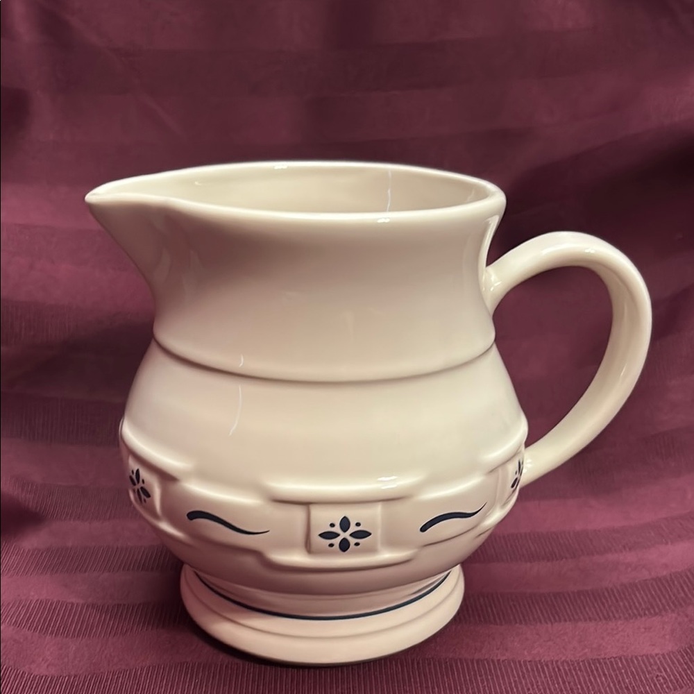 Longaberger Pottery Pitcher Blue Accents